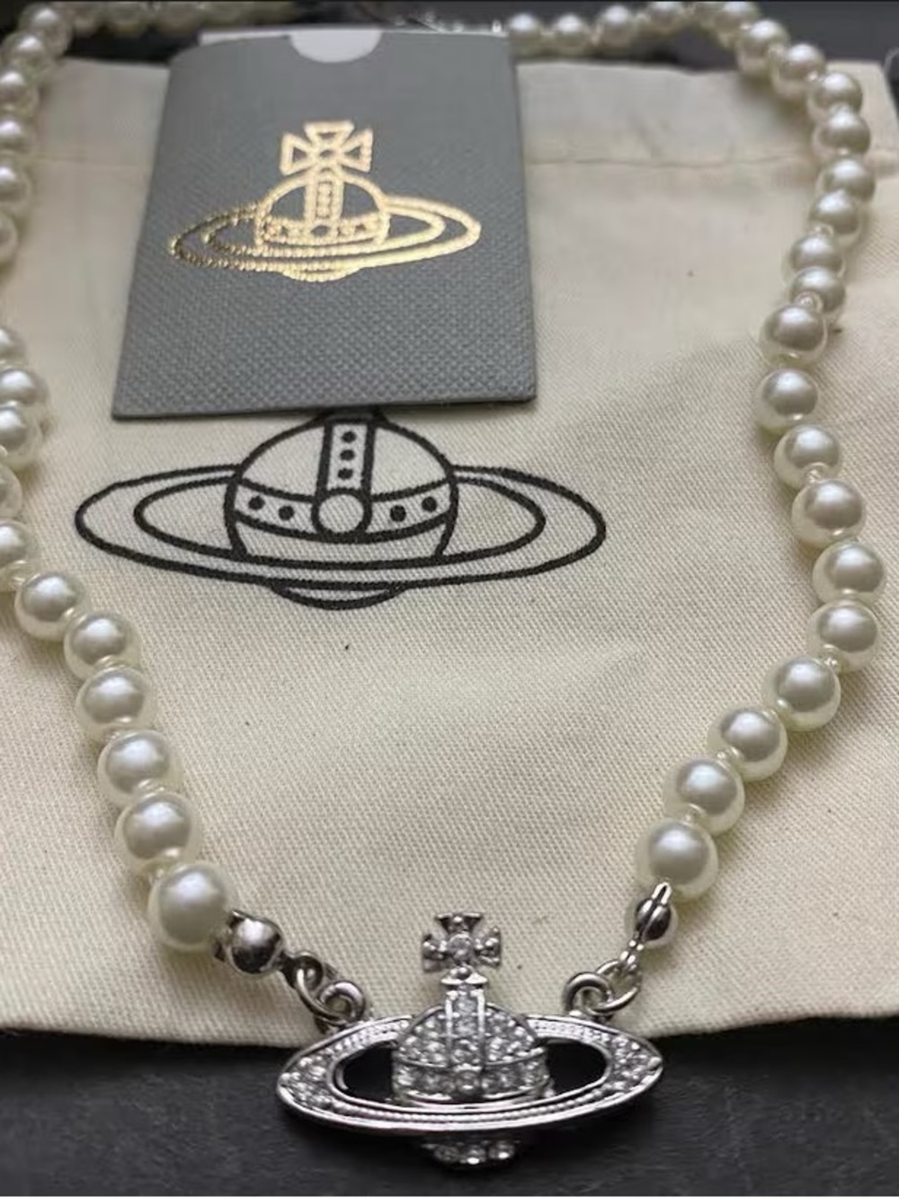 Vivienne Westwood Pearl Necklace with Silver Orb Pendant